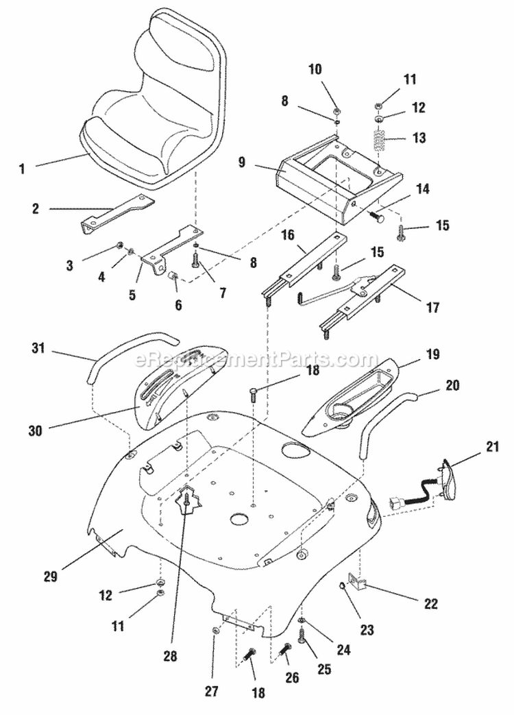 Seat  Deck Group Diagram and Parts List for  Simplicity Lawn Tractor
