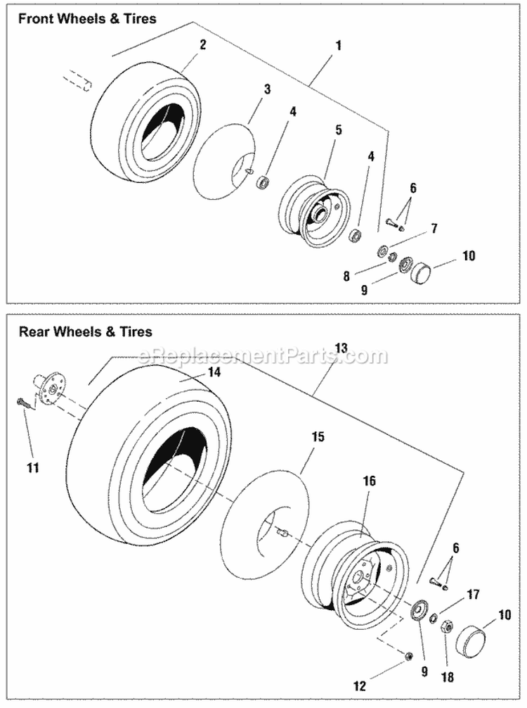 Wheels  Tires Group Diagram and Parts List for  Simplicity Lawn Tractor