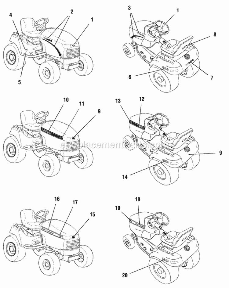 Decals - Brand  Model Diagram and Parts List for  Simplicity Lawn Tractor