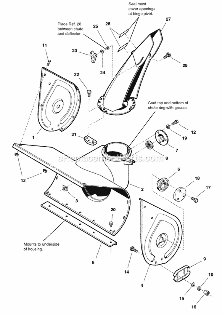 Auger Housing Group (070Ch3Pc) Diagram and Parts List for  Simplicity Snow Blower