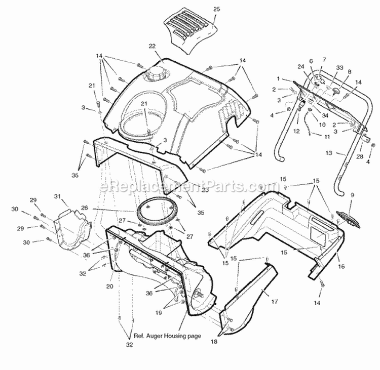 Body Covering Diagram and Parts List for  Simplicity Snow Blower