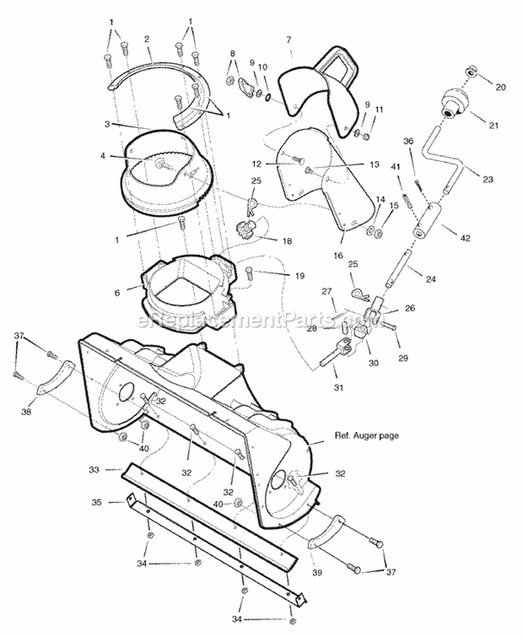 Chute System Diagram and Parts List for  Simplicity Snow Blower