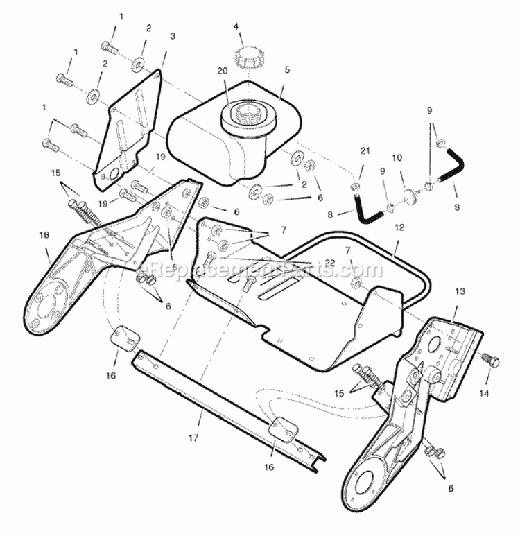Frame And Fuel Tank Diagram and Parts List for  Simplicity Snow Blower