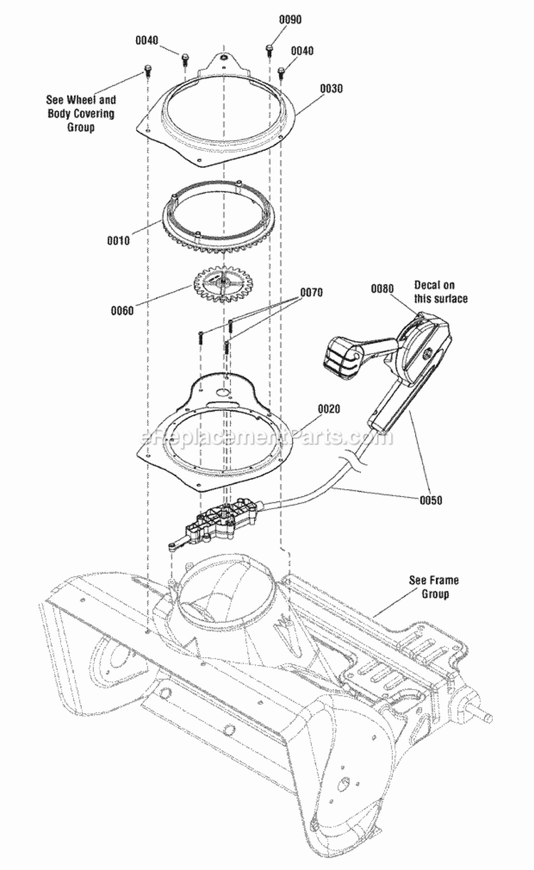 Chute Rotation Group - Remote (988904) Diagram and Parts List for  Simplicity Snow Blower