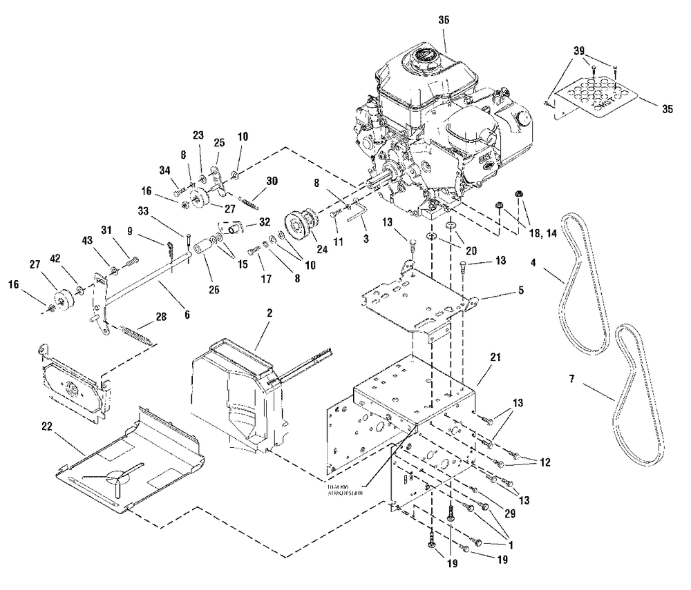 Engine And Frame Group Diagram and Parts List for 1695302 Simplicity Snow Blower