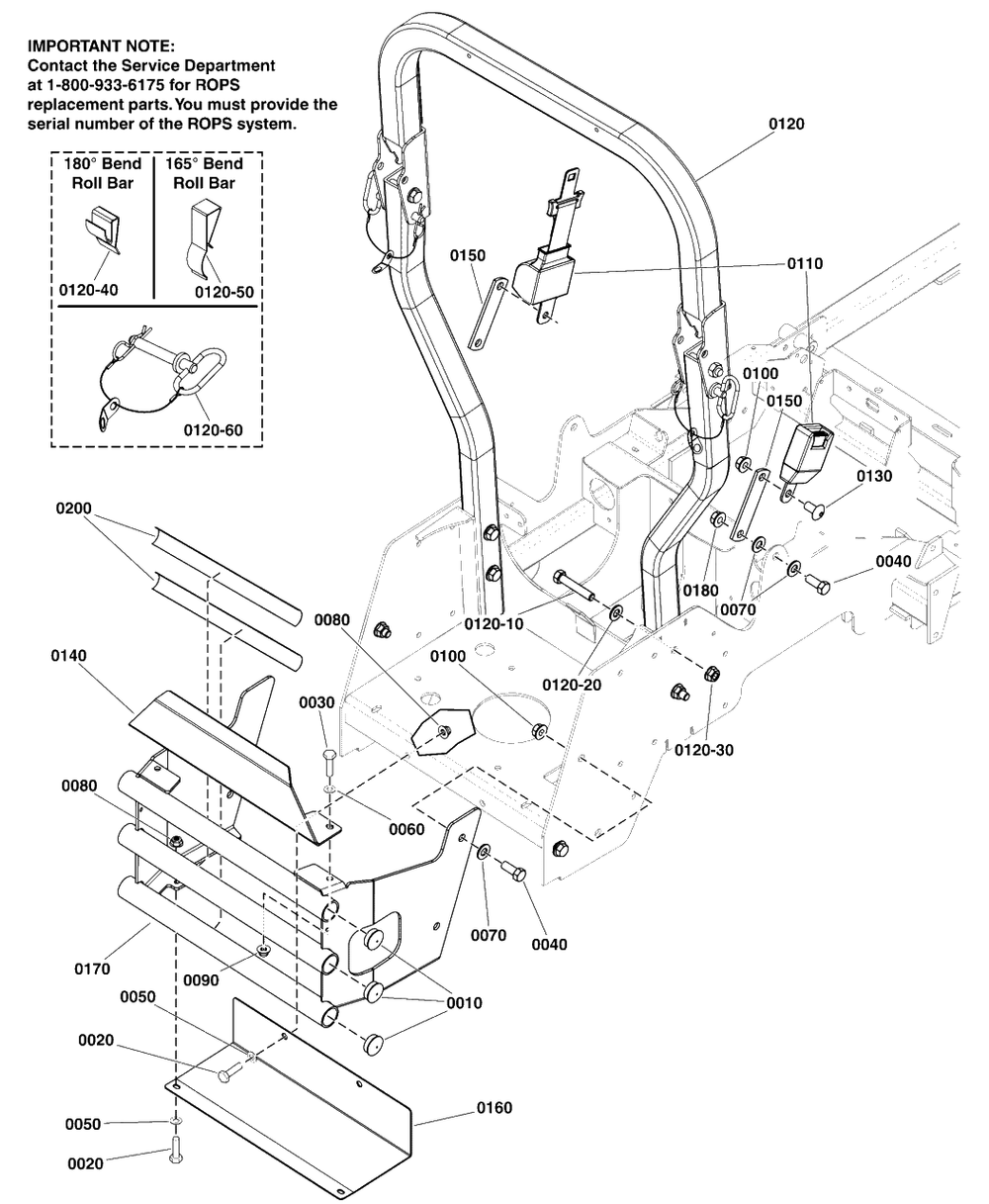 Rear Bumper And Rops Group - Models With Folding Roll Bars Diagram and Parts List for  Simplicity Lawn Tractor