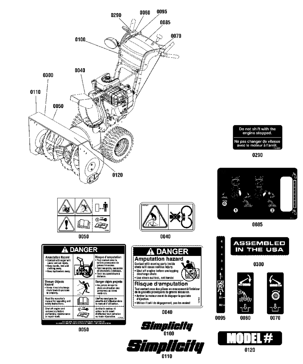 Decals Group Diagram and Parts List for 1696235-02 Simplicity Snow Blower