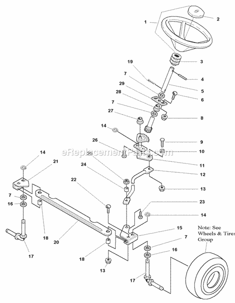 Steering Group (985576B) Diagram and Parts List for  Simplicity Lawn Tractor
