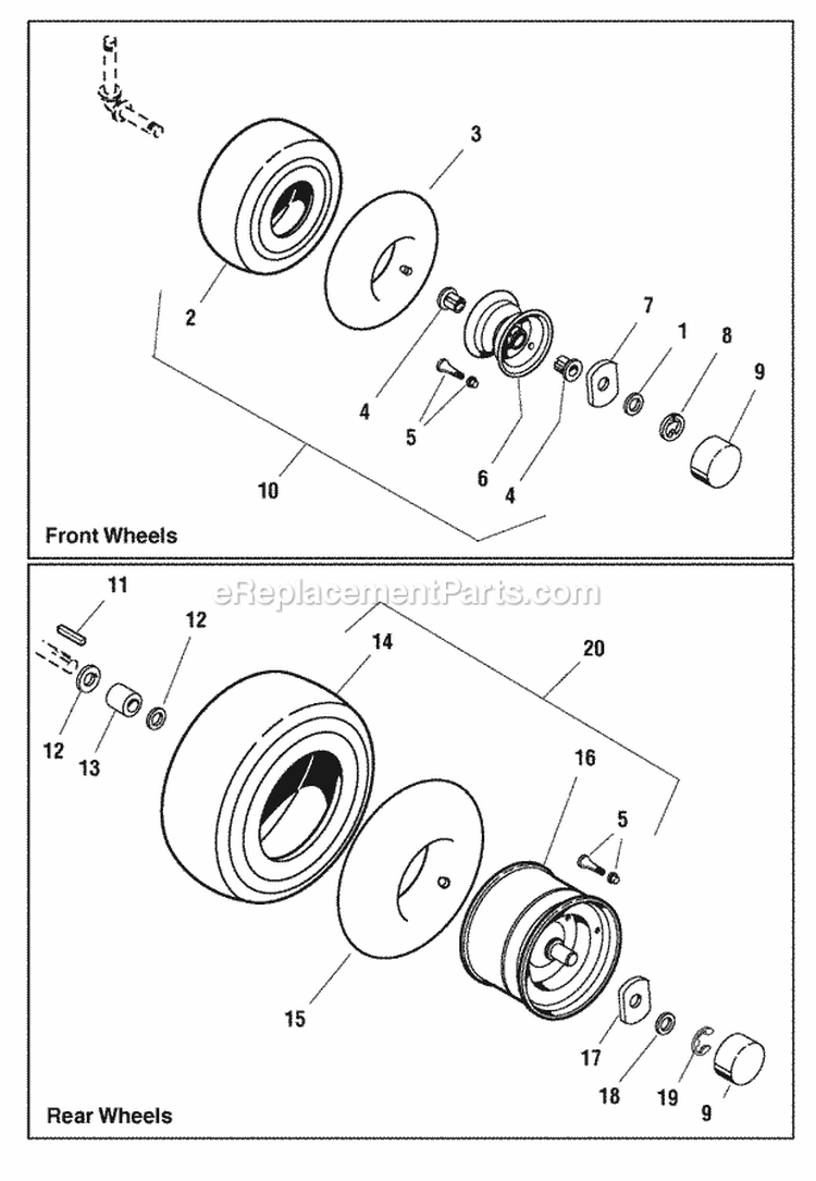 Wheels  Tires Group (W986263) Diagram and Parts List for  Simplicity Lawn Tractor
