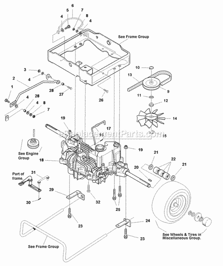 Transmission Group (985852) Diagram and Parts List for  Simplicity Lawn Tractor