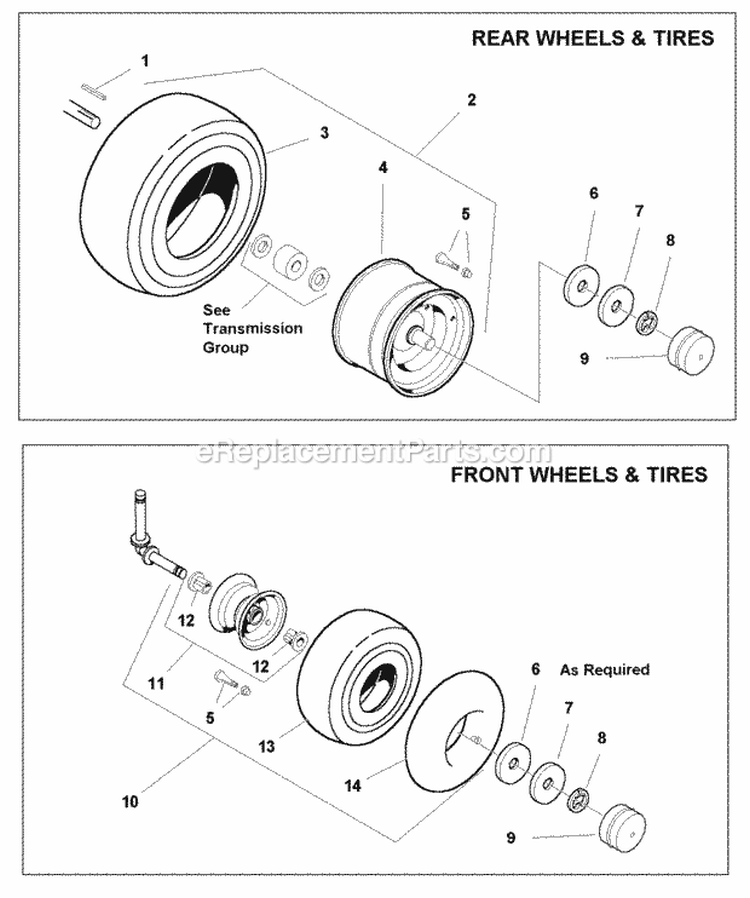 Wheels  Tires Group (W985970) Diagram and Parts List for  Simplicity Lawn Tractor
