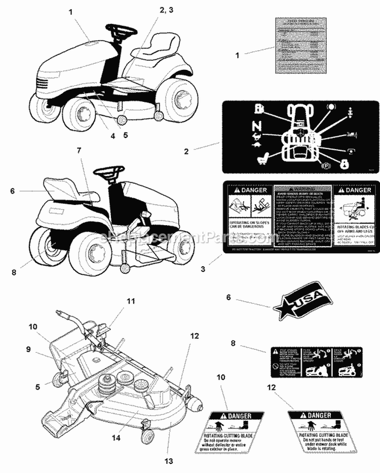 Decals Group - Safety  Common (C985861) Diagram and Parts List for  Simplicity Lawn Tractor