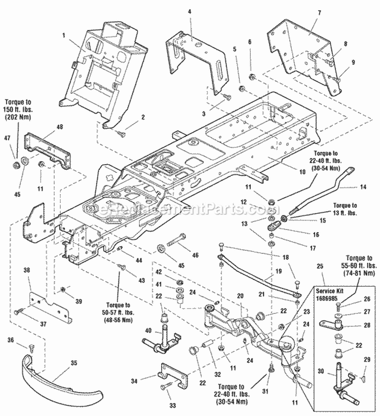 Frame Group (985881) Diagram and Parts List for  Simplicity Lawn Tractor