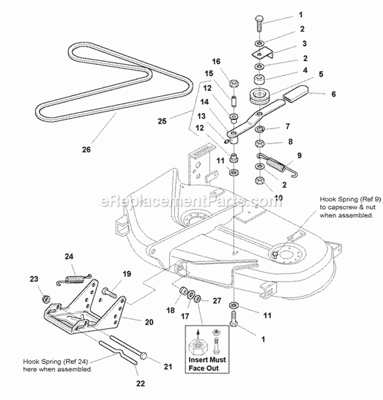 38 Mower Deck - Belt Idler Arm  Hitch Group (985293) Diagram and Parts List for  Simplicity Lawn Tractor