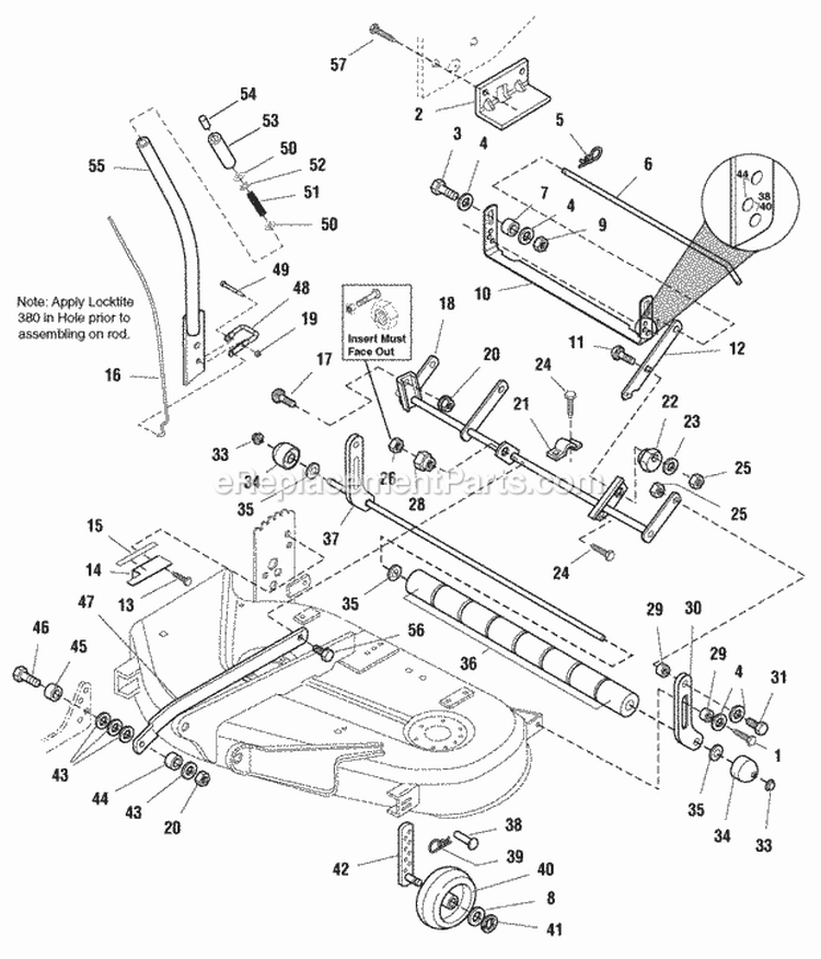 38 Mower Deck - Height Adjustment  Roller Bar (985777Aa) Diagram and Parts List for  Simplicity Lawn Tractor