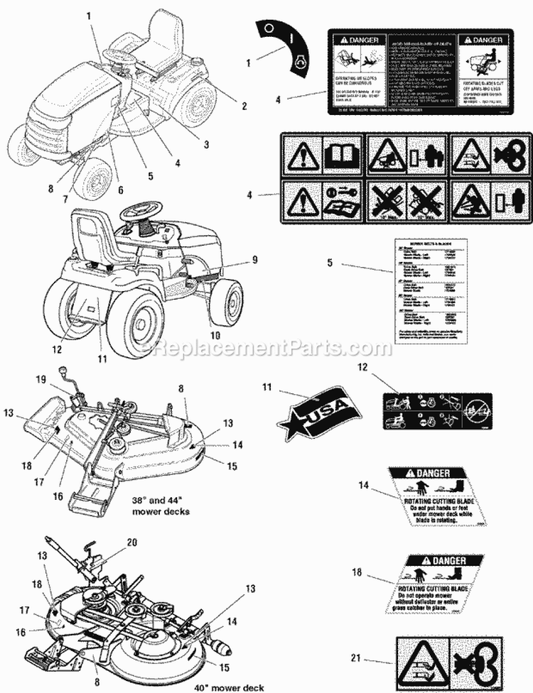 Decals - Safety  Common (C985913) Diagram and Parts List for  Simplicity Lawn Tractor