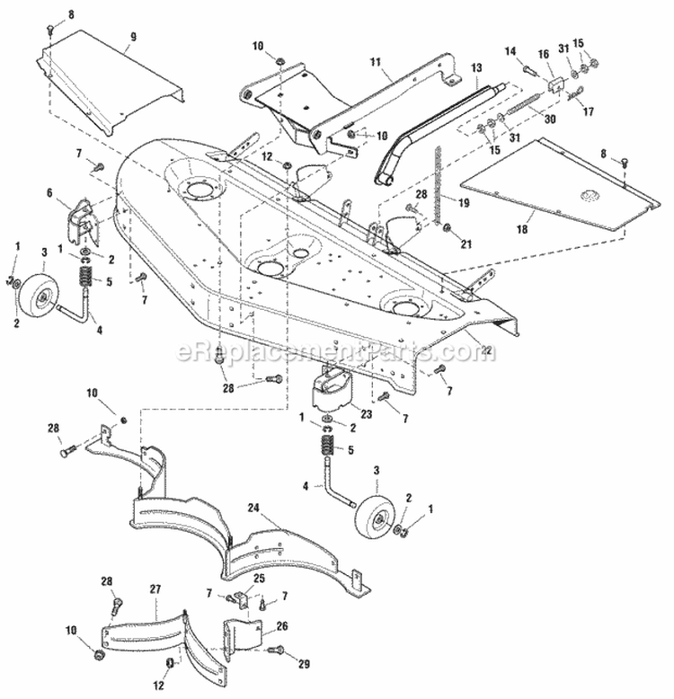 60 Mower Deck - Housing  Cover Group (986343 987101) Diagram and Parts List for  Simplicity Lawn Tractor