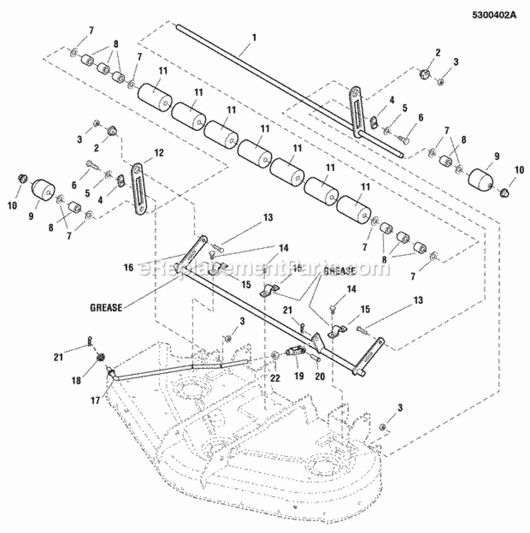 44 Mower Deck - Rear Roller  Linkage Diagram and Parts List for  Simplicity Lawn Tractor