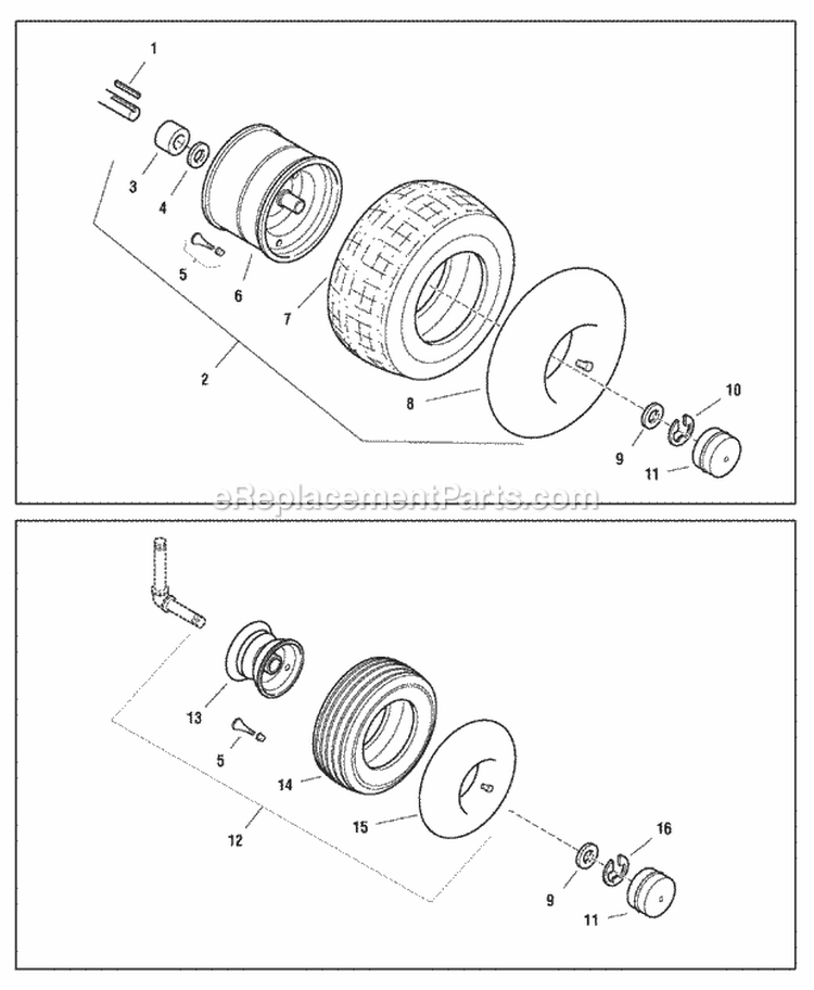 Wheels  Tires Group (W986637 986638 986639 986642 986643 987693 987695) Diagram and Parts List for  Simplicity Lawn Tractor