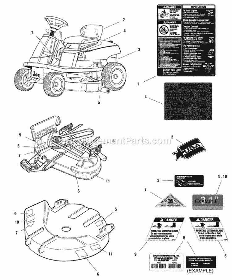 Decals Group - Common  Safety (C986637 986638 986639 986642 986643 987693 987695) Diagram and Parts List for  Simplicity Lawn Tractor