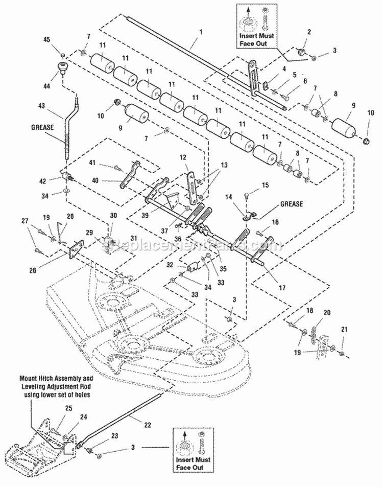 50 Mower Deck - Height Adjustment  Roller Bar (986020) Diagram and Parts List for  Simplicity Lawn Tractor