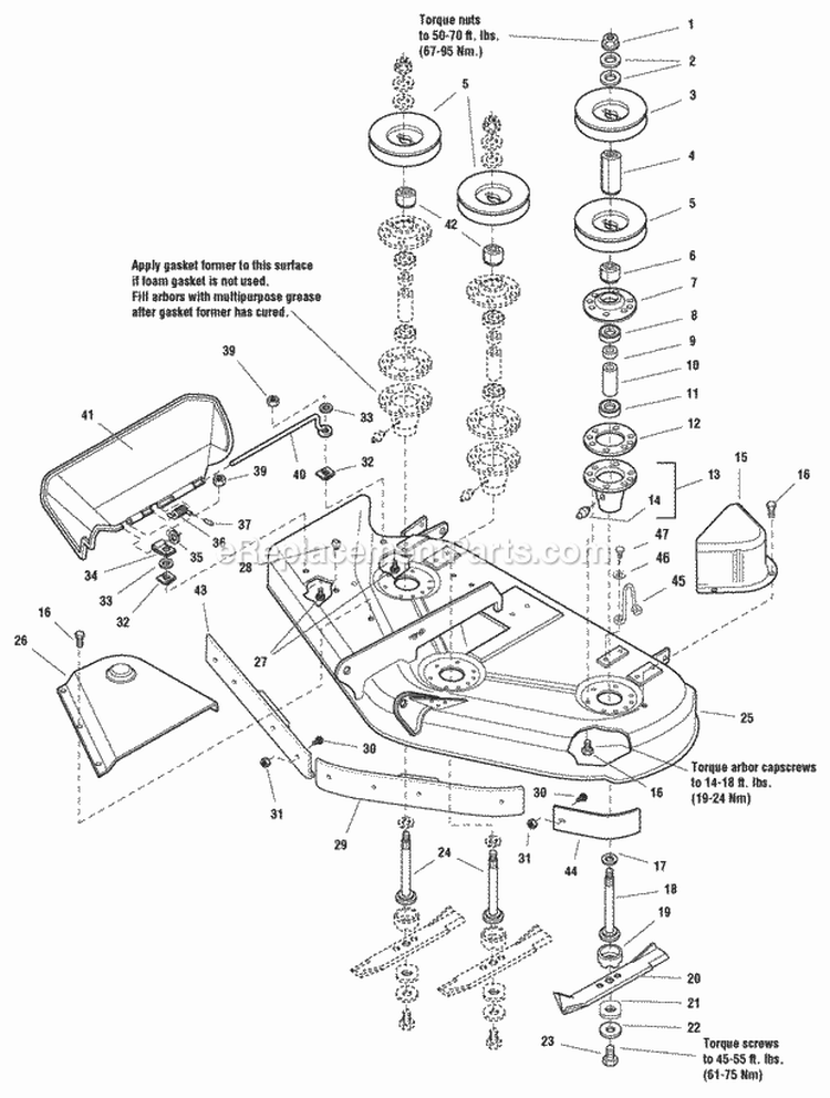 50 Mower Deck - Housing Arbors  Blades Group (985972 986090 987129) Diagram and Parts List for  Simplicity Lawn Tractor