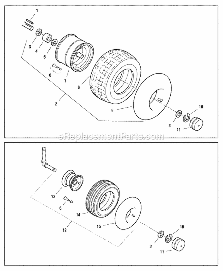 Wheels  Tires Group (W986490 986491 986492 986493 986494 986499 986638 988037) Diagram and Parts List for  Simplicity Lawn Tractor