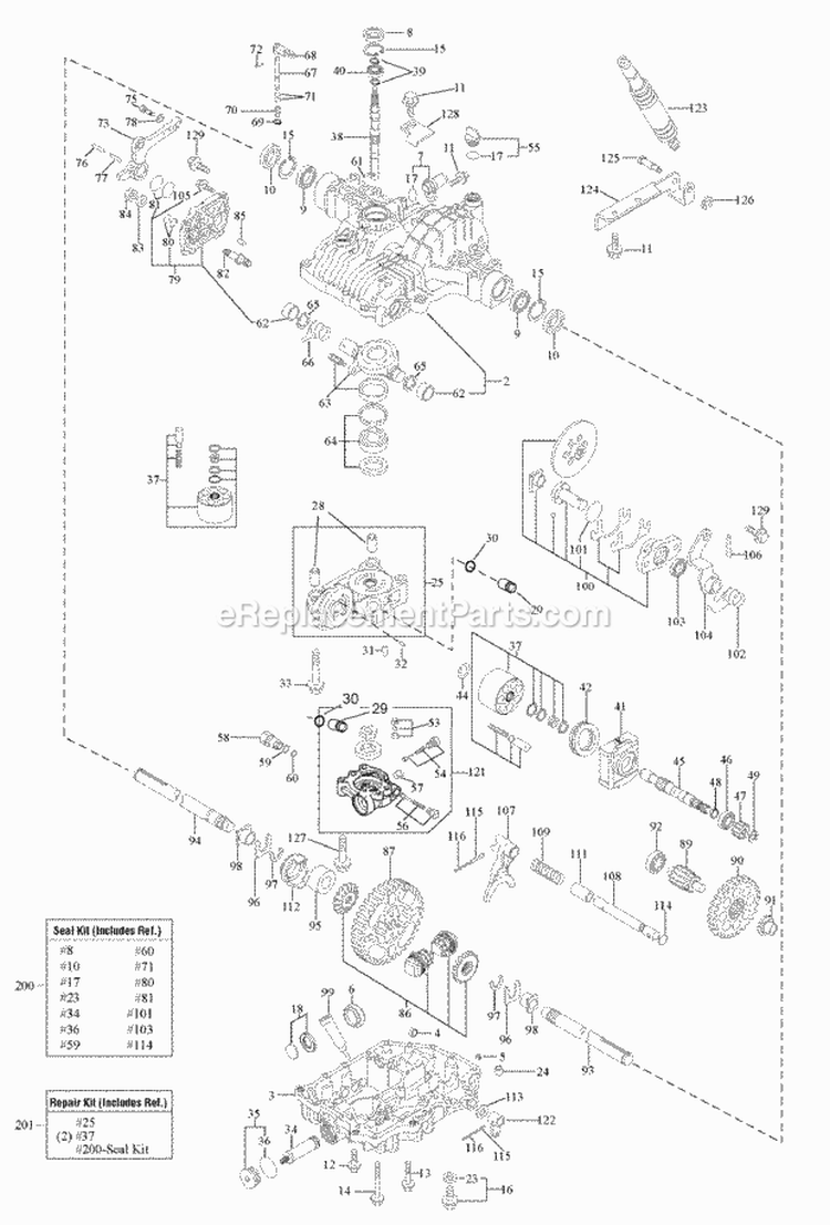 Transmission Service Parts - Tuff Torq K71E With Diff Lock (1721404) Diagram and Parts List for  Simplicity Lawn Tractor