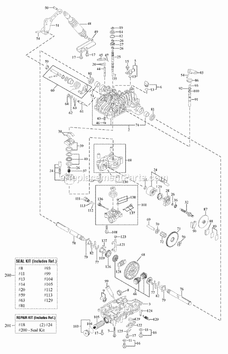 Transmission Service Parts - Tuff Torq K66Ac (1733208) Diagram and Parts List for  Simplicity Lawn Tractor