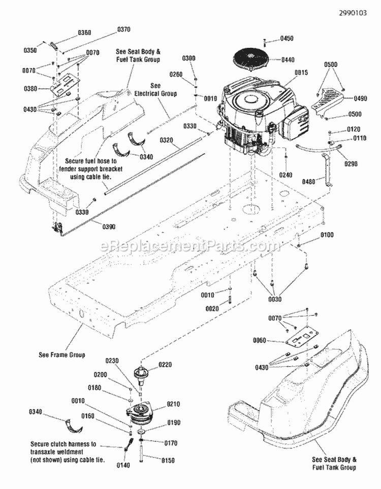 Engine Group 21Hp BS Single WExhaust (2990103) Diagram and Parts List for  Simplicity Lawn Tractor