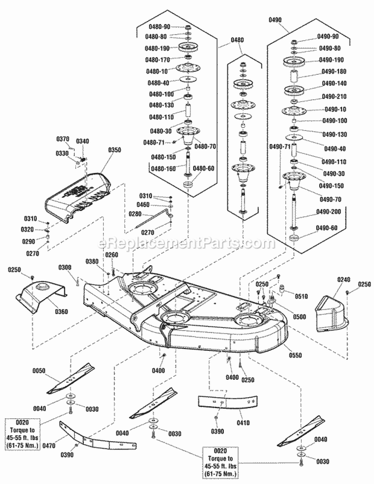 50 Mower Deck - Housing Arbors  Blades Group (990981) Diagram and Parts List for  Simplicity Lawn Tractor