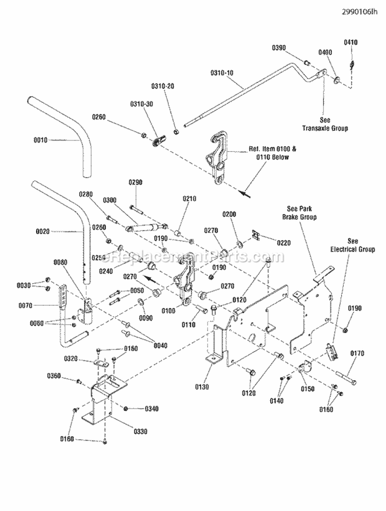 Lh Controls Group (2990106Lh) Diagram and Parts List for  Simplicity Lawn Tractor