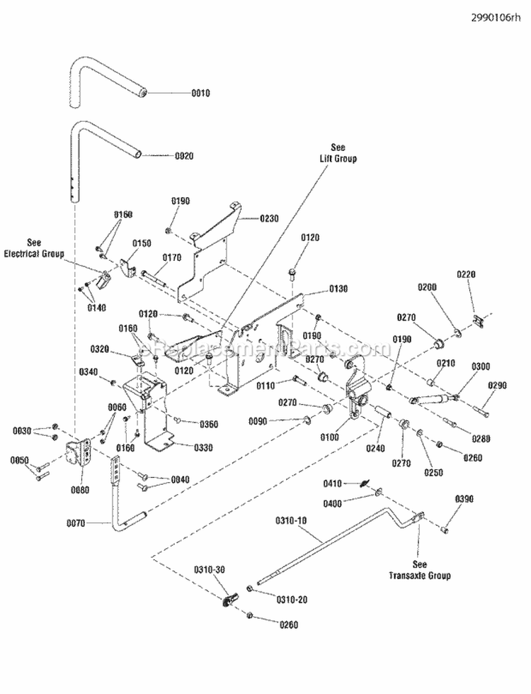 Rh Controls Group (2990106Rh) Diagram and Parts List for  Simplicity Lawn Tractor