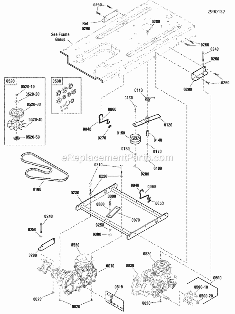 Transmission Group (2990137) Diagram and Parts List for  Simplicity Lawn Tractor