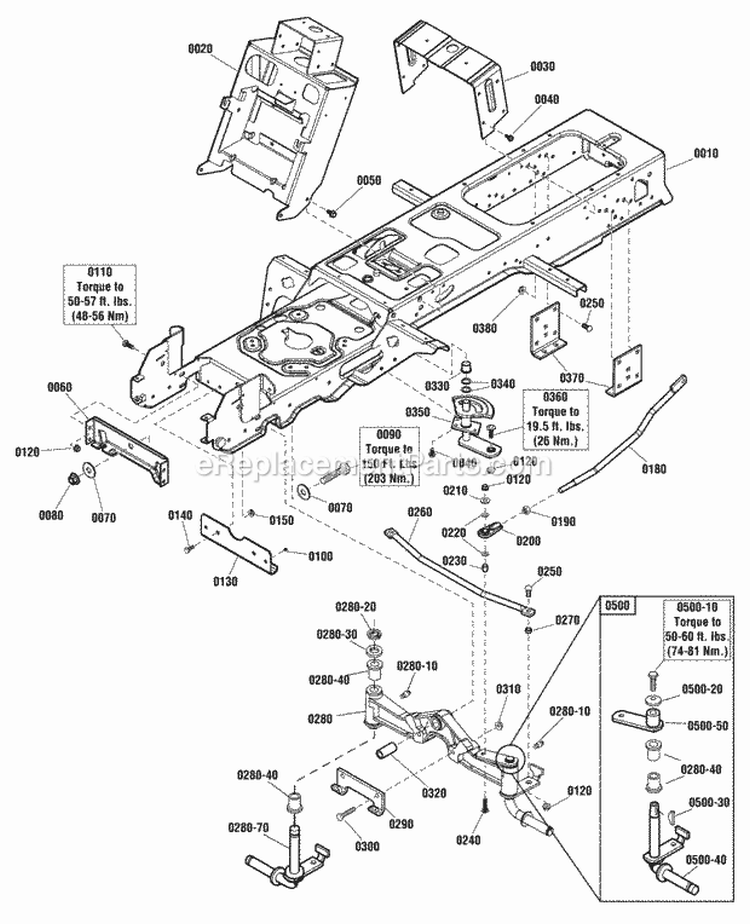 Frame  Front Axle Group (2990936 2990938) Diagram and Parts List for  Simplicity Lawn Tractor