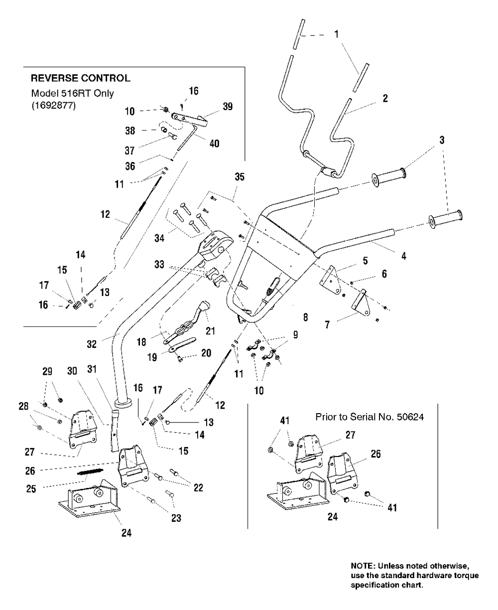 Handles And Controls Diagram and Parts List for 1692877 Simplicity Tiller