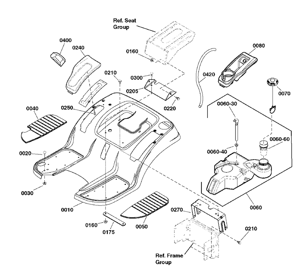 Seat Deck And Fuel Tank Group Diagram and Parts List for  Simplicity Lawn Tractor
