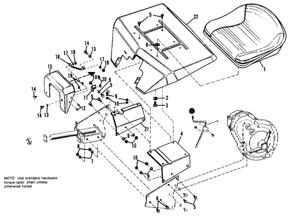 Seat Group Diagram and Parts List for 990374 Simplicity Lawn Tractor
