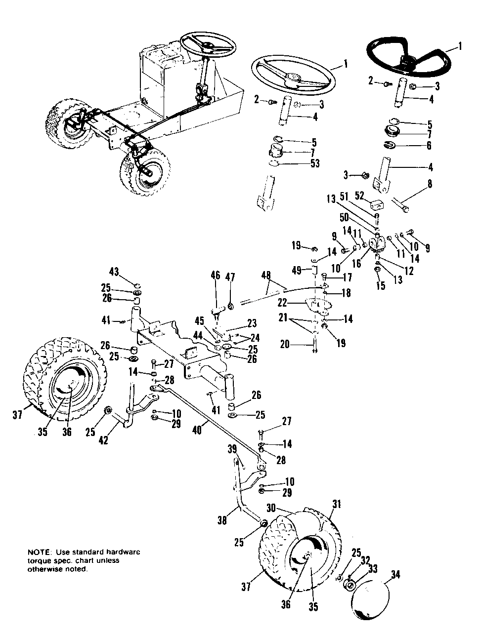 Front Wheels And Steering Group Diagram and Parts List for 1690008 Simplicity Lawn Tractor