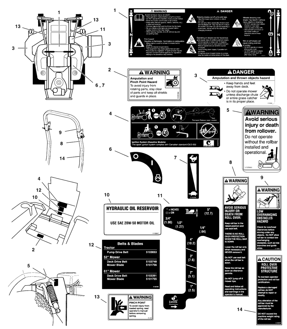 Decal Group - Safety And Operation Diagram and Parts List for  Simplicity Lawn Tractor