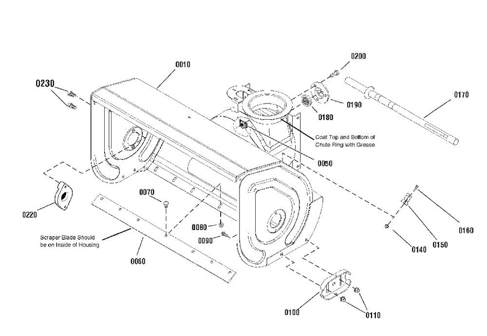 Auger Housing Group Diagram and Parts List for 1695820 Simplicity Snow Blower