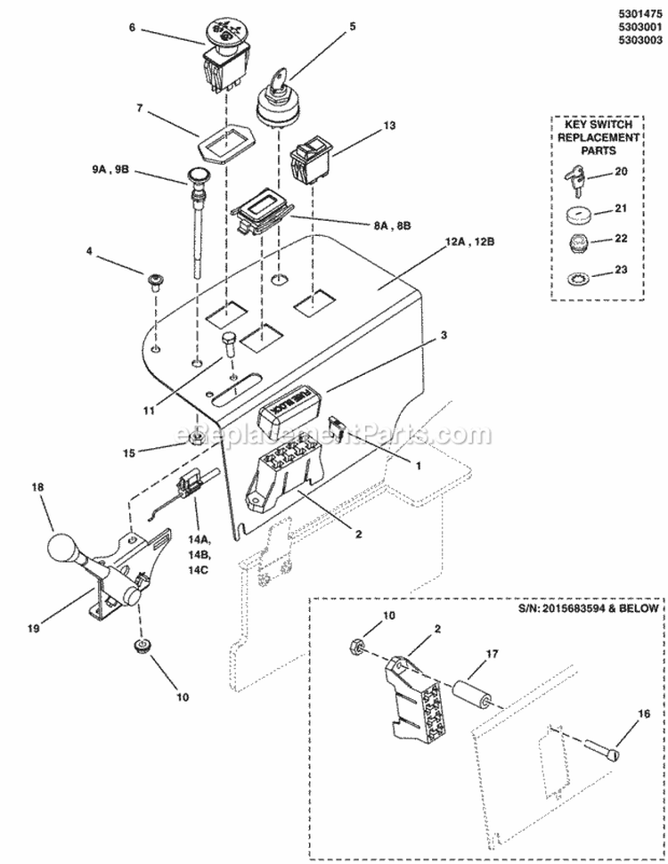 Instrument Control Panel Group Diagram and Parts List for  Simplicity Lawn Tractor