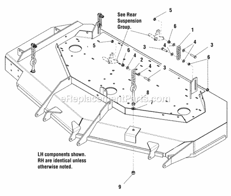 61 Mower Deck - Hanger Chains Diagram and Parts List for  Simplicity Lawn Tractor