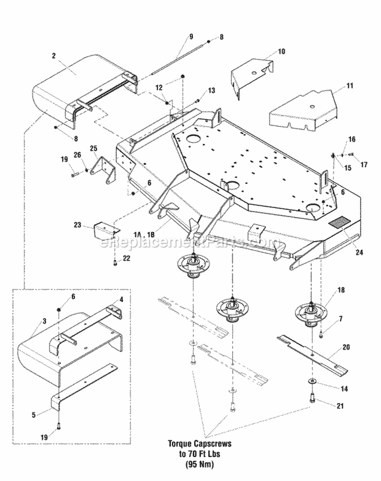 61 Mower Deck - Housing Covers Spindles  Blades Diagram and Parts List for  Simplicity Lawn Tractor