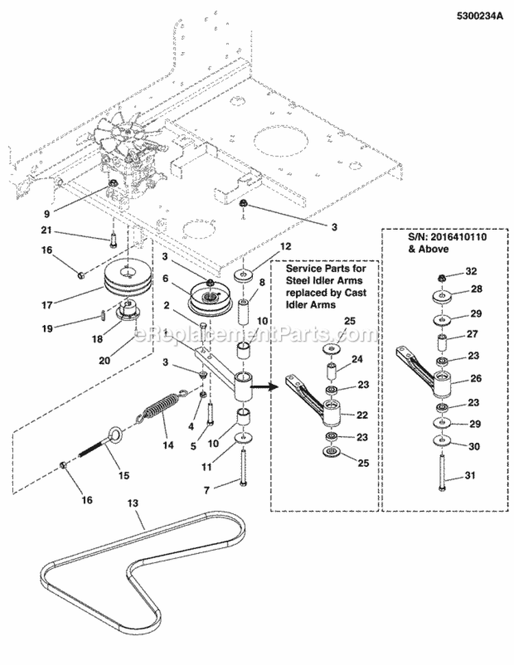 Pump Drive Group (5300234A) Diagram and Parts List for  Simplicity Lawn Tractor