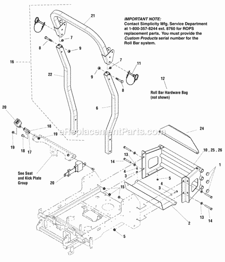 Rear Bumper Roll Bar  Seat Belt Group (279Bmp0) Diagram and Parts List for  Simplicity Lawn Tractor