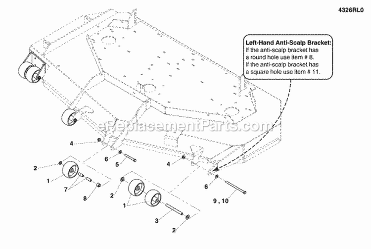 61 Mower Deck - Rollers Diagram and Parts List for  Simplicity Lawn Tractor