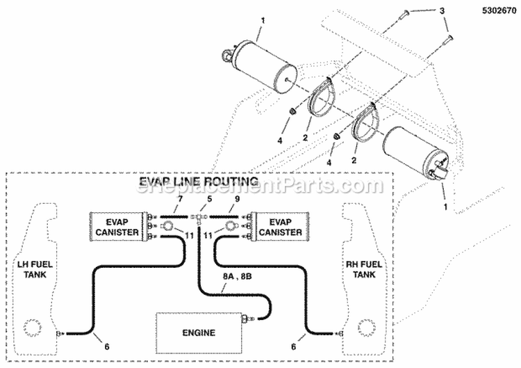 Evap Canister Group Diagram and Parts List for  Simplicity Lawn Tractor