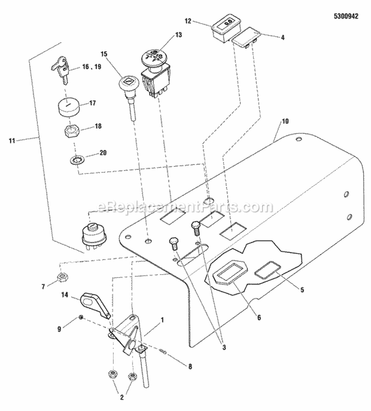 Instrument Control Panel Group Diagram and Parts List for  Simplicity Lawn Tractor