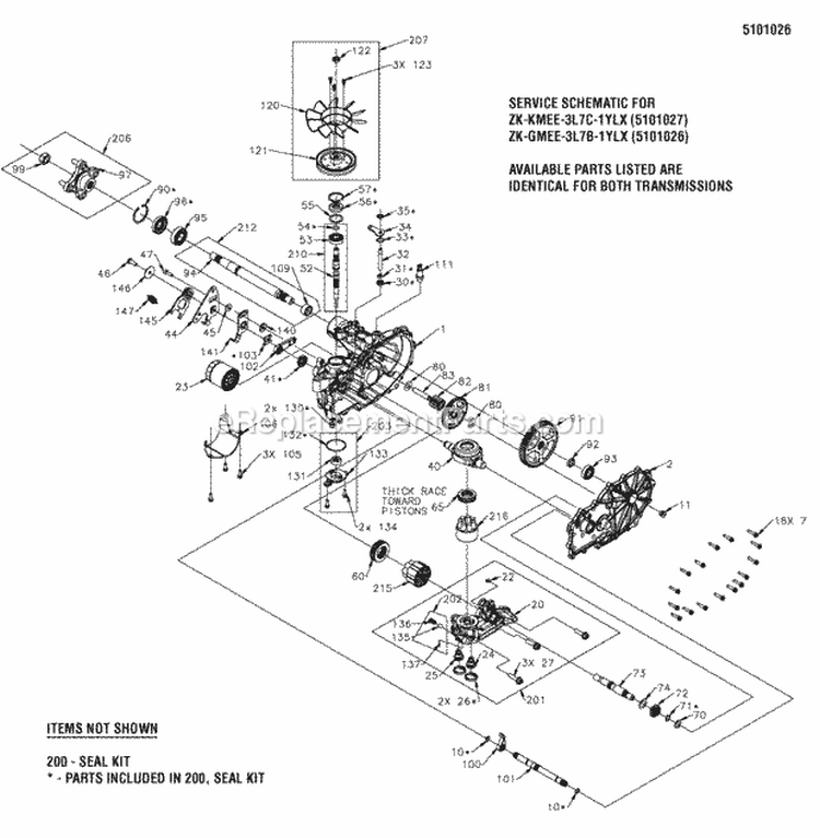 Transmission Service Parts Diagram and Parts List for  Simplicity Lawn Tractor